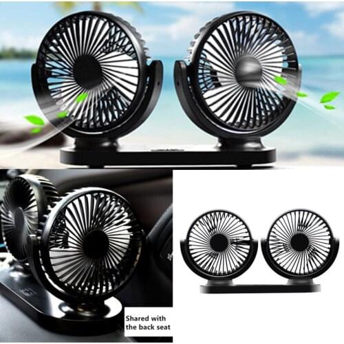 12V 24V 180 Degree Rotating Car Dual Head Fan Adjustable Auto Small Fans Low Noise Automobiles Air Cooling USB Fan Accessories