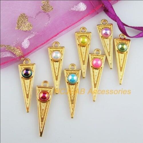 16 New Triangle Charms Gold Color Mixed Stone Pendants 9x28.5mm