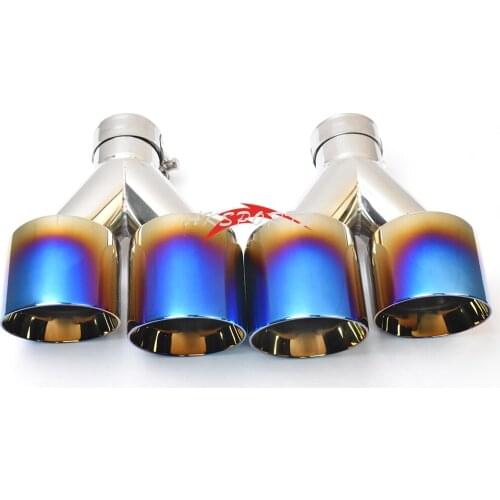 2pcs Dual Burnt Blue Exhaut Pipe Universal Double Shinny Stainless Steel Car Muffler Tip Left And Right Sides