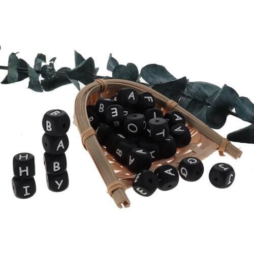 200pcs Silicone Letters Beads Black Baby Teether Beads Silicone Teething Baby Goods Teether For Teeth Bap Free Personalized