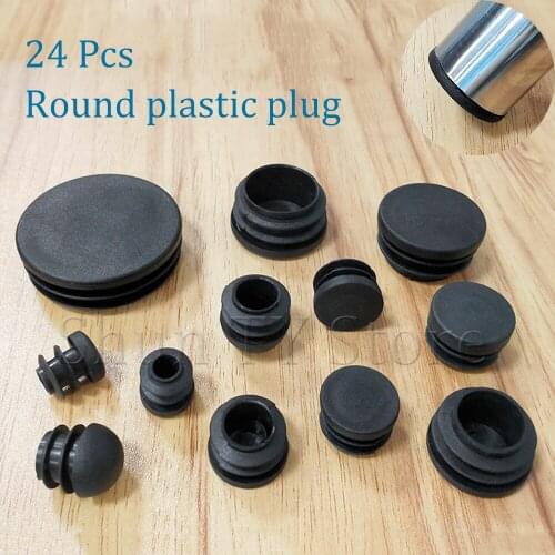 24 Pcs Black Plastic Steel Round Pipe Plug Furniture Pad Plastic Round Leg Plug Anti Slip Feet Protector Tube Cap Plug Cap