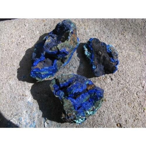 3 Gem Blue azurite Crystal Cluster&Green malachite on Matrix Mineral Specimen