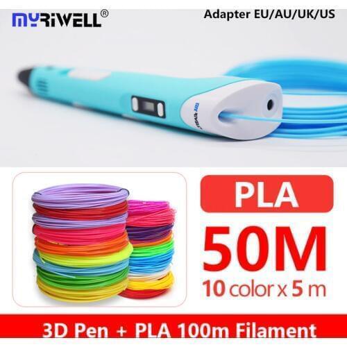 Myriwell rp100b 1.75mm PLA 3D Pen LED/LCD Screen 3D Pen 3D Pen +PLA100M Filament Gift For Kids 3D handle birthday present