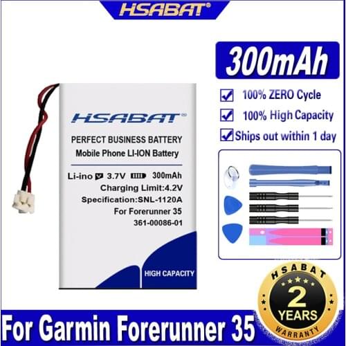 HSABAT 361-00086-01 300mAh Battery for Garmin Forerunner 35 235 735 VIVOMOVE Accumulator 2-wire Batteries