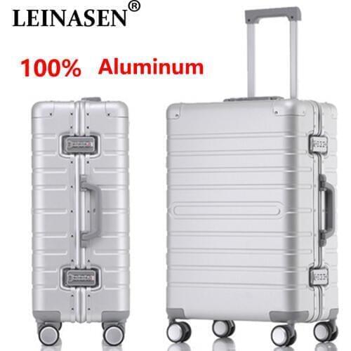 LEINASEN sale 20"24"28" inch 100% aluminum rolling luggage business travel suitcase aluminum spinner trolley bag on wheels