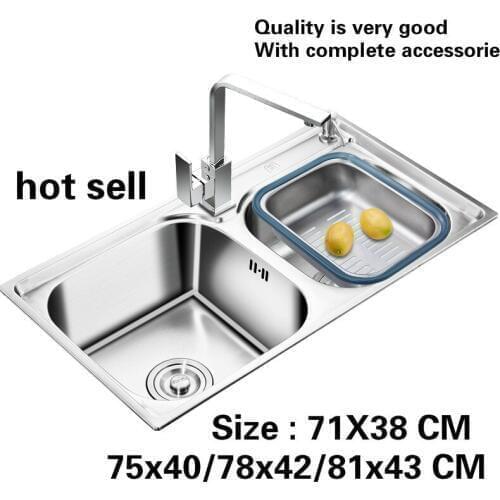 Free shipping Household vogue kitchen double groove sink wash the dishes stainless steel hot sell 71X38 /75x40/78x42/81x43 CM