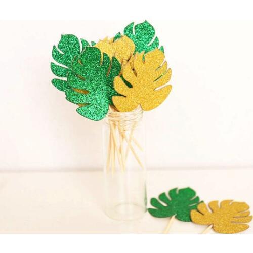 Glitter Monstera Leaf birthday wedding cupcake toppers Luau Jungle party cake decoration doughnut food picks