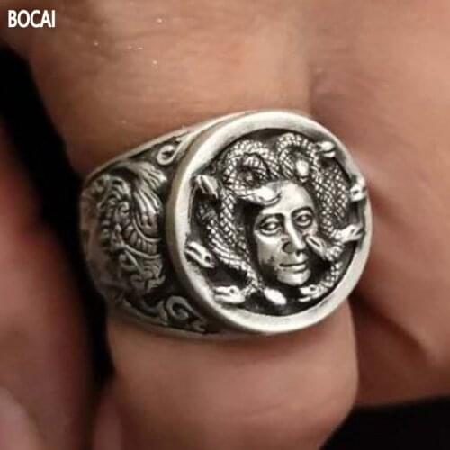 BOCAI New 100% Pure S925 silver jewelry beauty and snake ring original handmade retro personality trendy snake girl ring