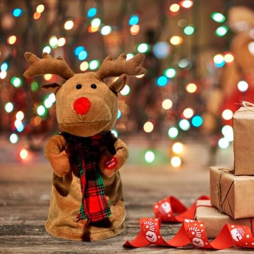 Electric Dancing Reindeer Christmas Elk Plush Doll with Music Funny Children Toys Kids Christmas Birthday Gift Home Decoration