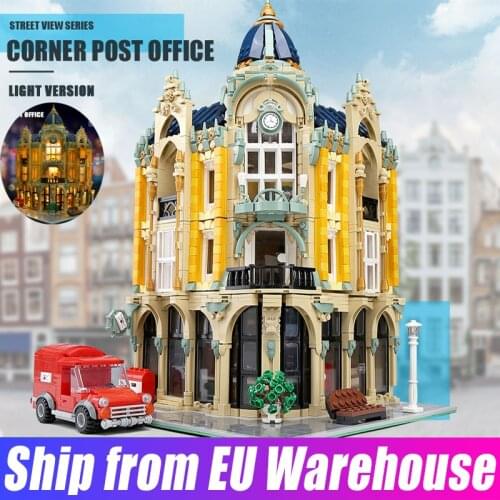 Mould King Streetview Building Blocks Toys The LED Post Office Corner Antique Collection Shop Coffee Store Kids Birthday Gifts