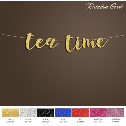 Hot Gold Glitter Cursive Letter- Tea Time Banner,Bridal Tea Party Sign Backdrop Decoration,Wedding Party Decorations Supplies