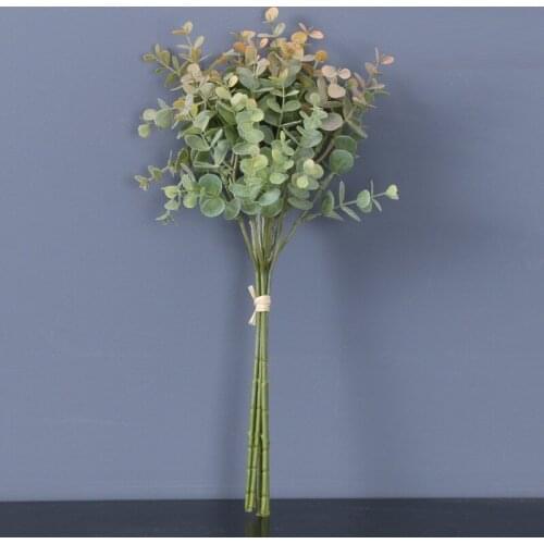Artificial Green Plastic Eucalyptus Plant Fake Flower Spring Wedding Home Party Decoration Arrangement Accessories Faux Branch