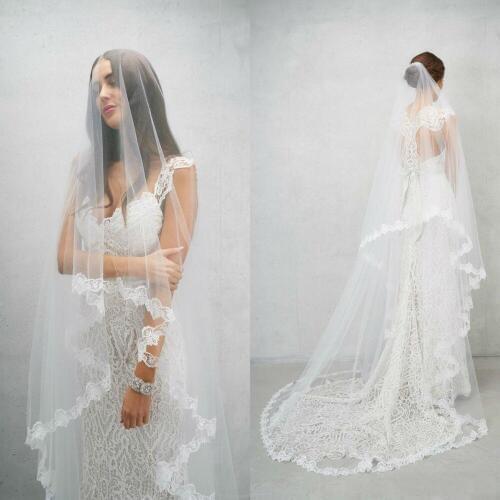 Custom Made Two Layers Wedding Veil with Comb Lace Appliques White Ivory Bridal Veils Cheap