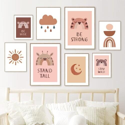 Cute Tiger Lion Giraffe Bear Hedgehog Penguin Wall Art Canvas Painting Nordic Posters And Prints Wall Pictures Kids Room Decor