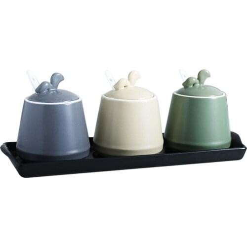Ceramic Seasoning Can Household Kitchen Three Piece Seasoning Box Salt Can Sugar Can Seasoning Box Combination Set