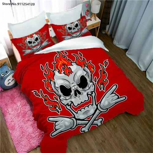 Skull Bedding Set Queen King Size Halloween Duvet Cover Pillow Case Adult Teen Kids Gift Bedclothes Bed Linen 2/3 Piece Bedding
