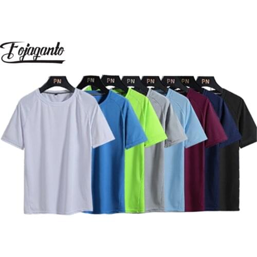 FOJAGANTO Summer New Men Solid T-Shirt Tops Men Casual Short Sleeve T Shirt Slim O-Neck Quick Dry Bodybuilding Fitness Tshirt