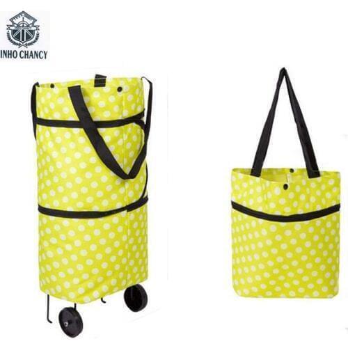 Multi-function tugboat bag foldable green shopping bag Tote Folding pouch handbags Convenient Large-capacity storage Wheel bags