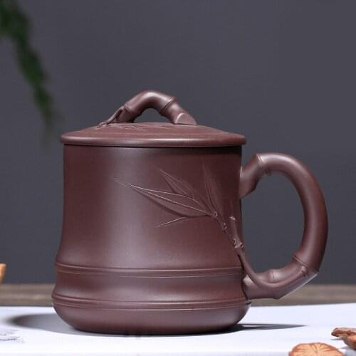 Custom sale of new purple sand cover cup, raw ore, purple mud, handmade bamboo leaf cup, tea set and gift box