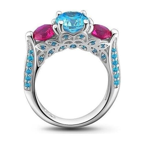 Luxury Women Jewelry Light Blue Zircon Bridal Rings for Wedding Engagement Ring Set Gifts