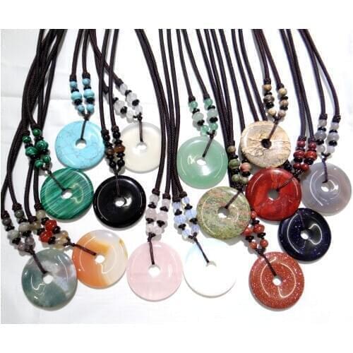 Natural stone Quartz Crystal tiger eye aventurine Opal lapis Turquoises donut charms Pendant for diy Jewelry making necklace