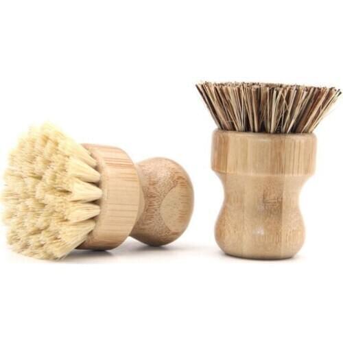 New Style Kitchen Cleaning Brush Short Handle Sisal Palm Bamboo Dish Brush Pot Brushes LX2167