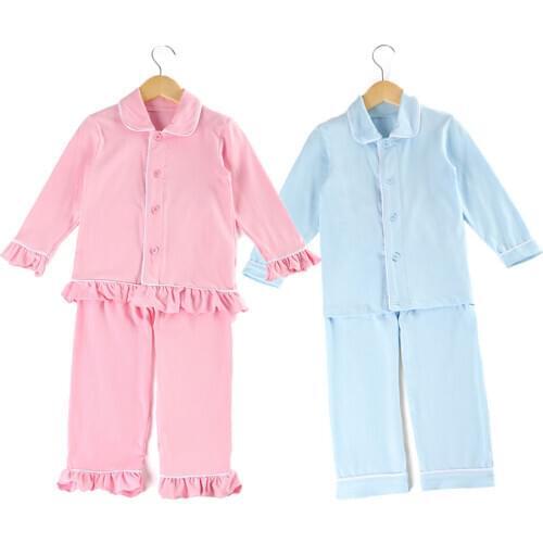 Fall Winter Kids Sleepwear 100% cotton boys girls blank pajamas loungwear baby pyjamas set