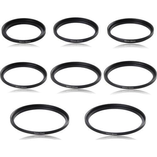 100 Pieces Metal Thread Step Up Ring Camera Lens Filter Adapter 49mm-52mm-55mm-58mm-62mm-67mm-72mm-77mm-82mm UV Filter Mount