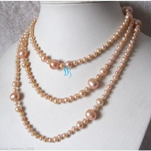 52" 4-10mm Peach Pink Graduated Freshwater Pearl Necklack Strand Jewelry