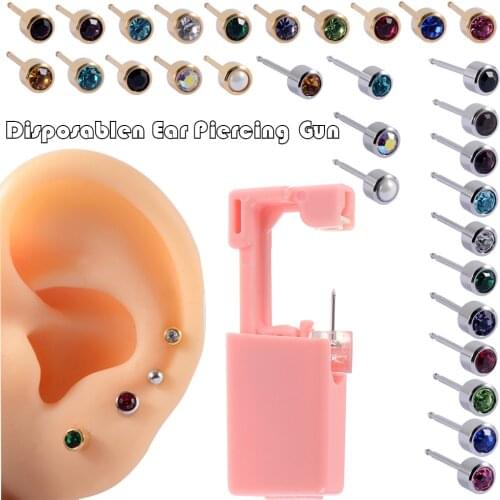 1 Unit Disposable Sterile Safety Ear Piercing Unit Cartilage Tragus Helix Piercing Gun Tool Kit Build with Birthstone CZ Gem