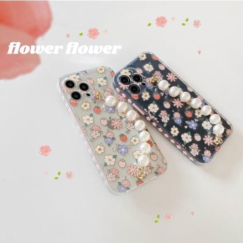 Luxury strawberry flower hone Cases iPhone 11 12 Mini Pro XS Max X XR 7 8 Plus SE 12Pro 11Pro Soft TPU Airbag Shockproof Cover