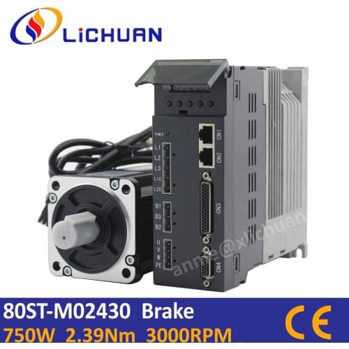 Servo motor 0.75KW with brake motor and servo driver control ac motor cnc servo controller 750W servo motor brake 80ST-M02430