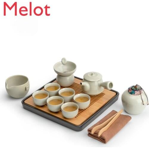 Grass and Wood Gray Teapot Tea Set Household Minimalist Kung Fu Ceramics Tea Making Tea Side Handle Pot Small Set