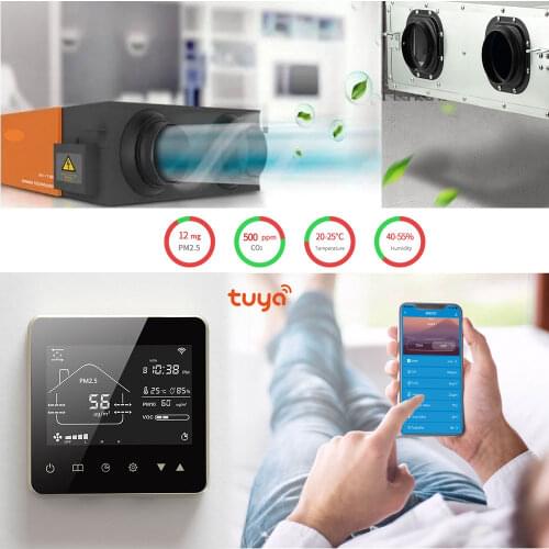 TUYA Smart Control Fresh Air System Fan Coil Unit Dehumidifier Ventilation Controller for Home Office with CO2 PM2.5 VOC RS485