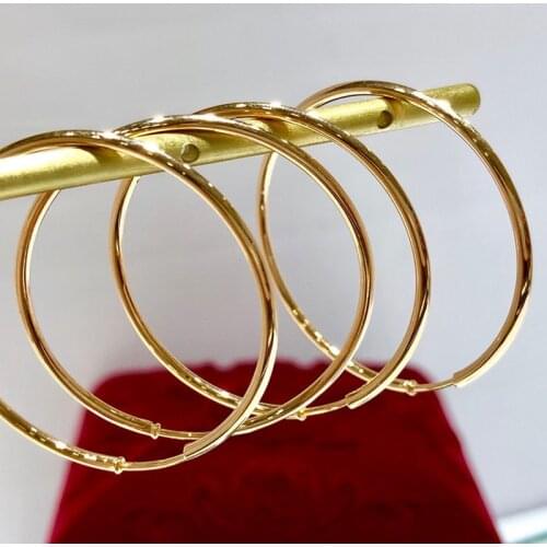 UBESTNICE AU750 Trendy Pure 18K Yellow Gold Fine Jewelry Round Circle Smooth Hoop Earrings For Women Girl Wedding Party Gift