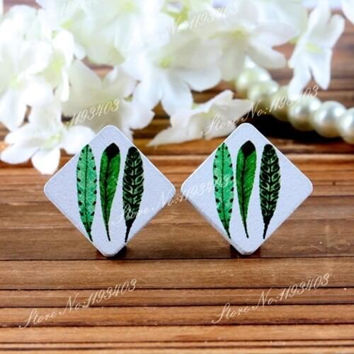 Feather Square Shape High Quality Photo Wood Laser Cut Cabochon to make Rings, Earrings, Bobby pin,Necklaces, Bracelets