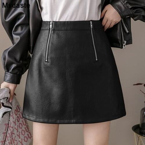 PU Mini Skirts For Women High Waist Black Wine red Vintage Leather Skirt Fashion Vintage Korean Style Female Ladies Short Skirts
