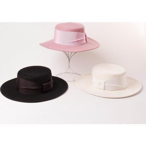 01908-HH8148 pink British Style winter bowknot Ribbon lady fedoras cap women wool panama hat