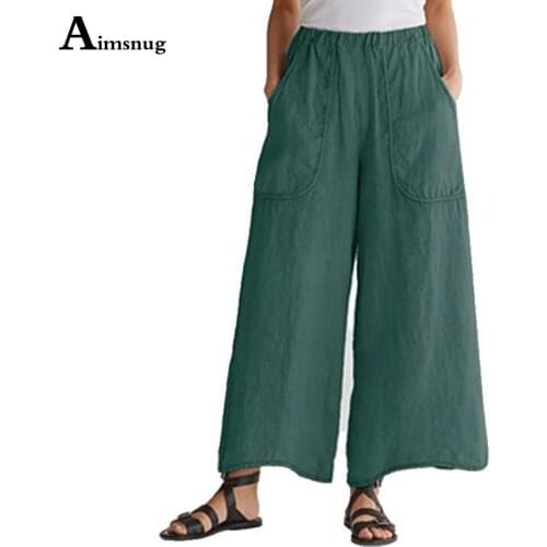 2021 Plus size 4xl 5xl Women Linen Pants Casual Summer Trousers Elastic Waist Loose Wide Leg Pantalon Female Calf-Length Pants