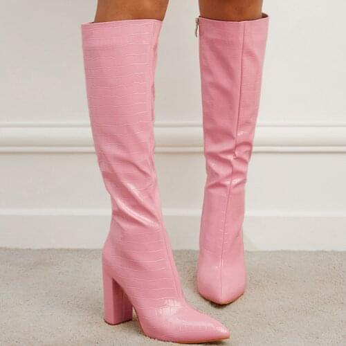 Fashion 2021 Women Modern Boots Female Autumn Pointed Toe Spike Heels Shoes New Zippers PU Shoes Ladies Knee High Chelsea Boots