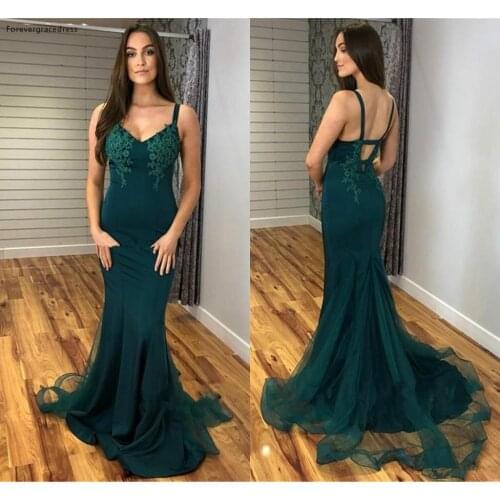 Elegant Mermaid Evening Dresses V-Neck Sleeveless Appliques Fitted Formal Gowns Sweep Train Vestidos De Festa