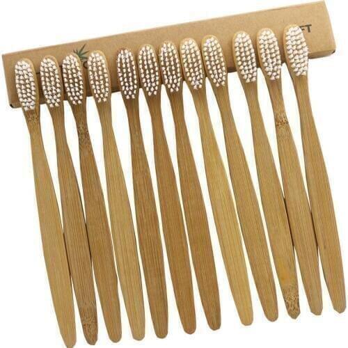 12 Pieces White Bristles Bamboo Toothbrush Wood toothbrush soft-bristle Adult Toothbrush Wooden Handle