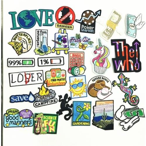 1Pcs Cash Campfire Science Fun Unicorn Mix Styles Love Badges Patches Embroidery Applique Iron on Transfer for Clothing Stickers