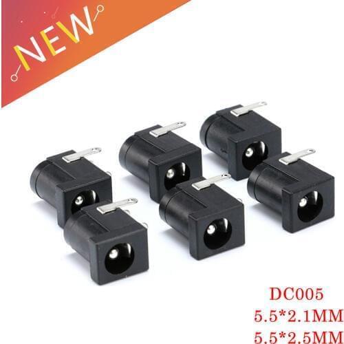 10PCS/Lot DC-005 Black DC Power Jack Socket Connector DC005 5.5*2.1mm 5.5*2.5 2.1 socket Round the needle