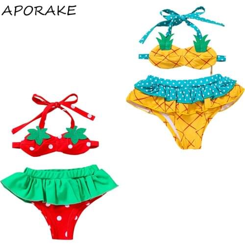 2021 0-18M Infant Baby Girl Summer Swimwear Bikini Set Cute Pineapple/Strawberry Print Halter Top+Triangle Shorts Beachewar 2pcs
