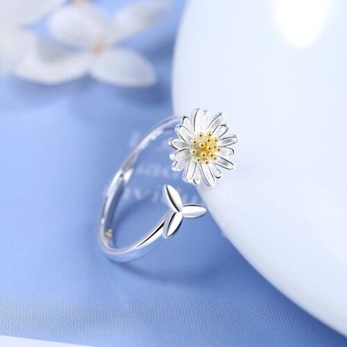 2021 Girls Korean Sweet Daisy Flower Ring Elegant Opening Rings Women Wedding Party Engagement Finger Rings Vintage Jewelry Gift