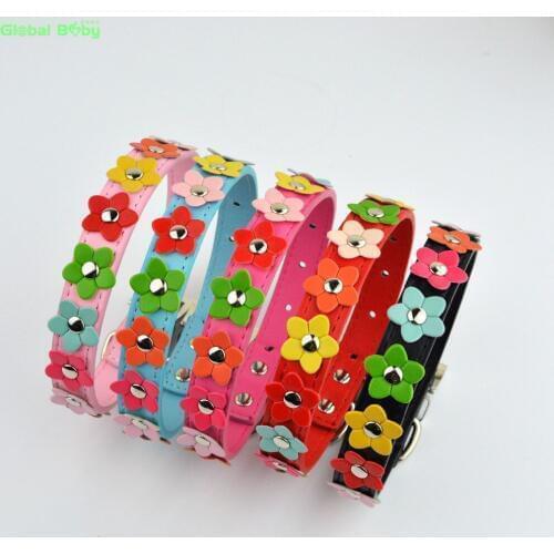 50 Pieces/lot) 4 Sizes Pu Leather One Row Sun Flower Dog Teddy Fashion Collar Wholesale Pet Products