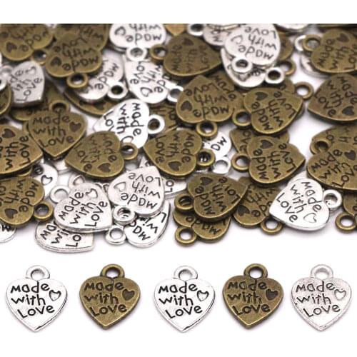 50Pcs Made Wth Love Labels Sliver Bronze Heart Metal Tags 10*12MM Handmade Labels For Sewing Accessoreis Embellishment Hair Ties