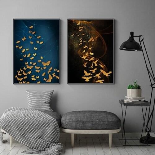 Unframed Golden Fish Bird Butterfly Painting on Canvas Abstract Decorative Posters for Living Room Office Home Decor Wall Art