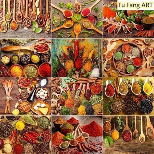Spices Artistic Diamond Painting 5D DIY Diamond Mosaic Embroidery Full Round Drill Kitchen Home Decoration Cross Stitch Kits